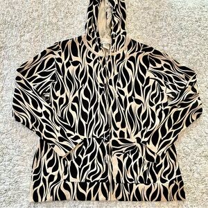 Jillian Nicole Black & Cream Women's Hooded Zip Cardigan Elegant Cozy Floral